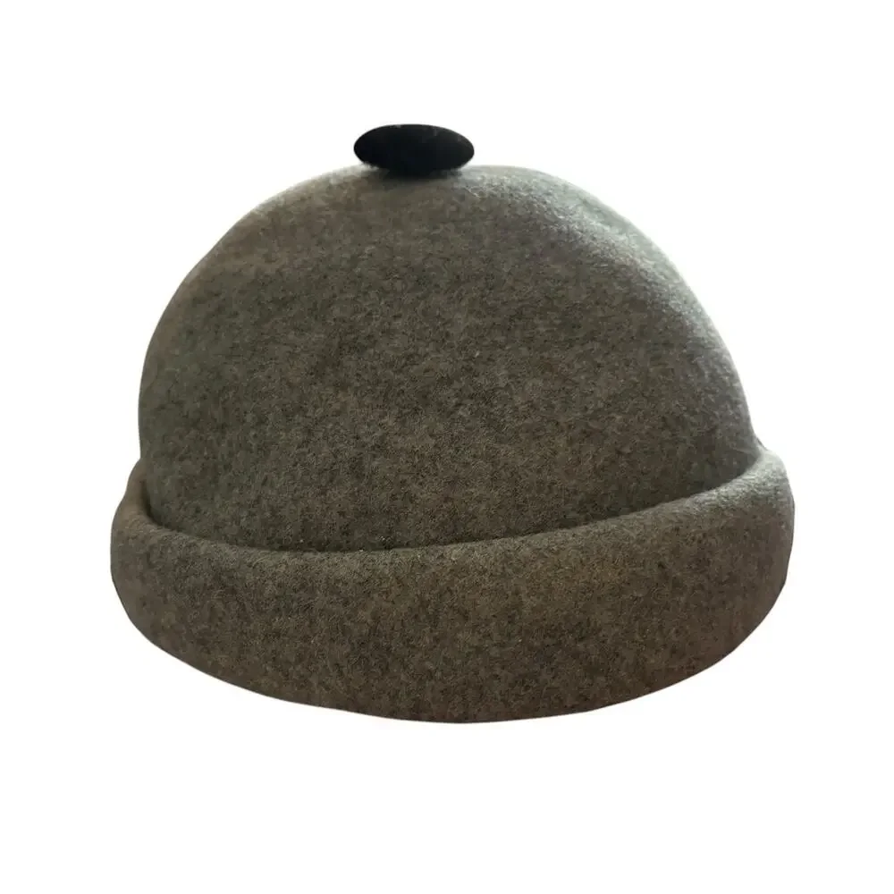 Vtg Neumann Endler Gray Tweed Wool Mod Cloche Helmet Hat Black Velvet 1960s